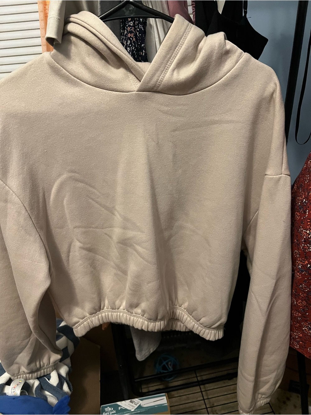 Zara~Cropped Hoodie Sweater - Beige~S